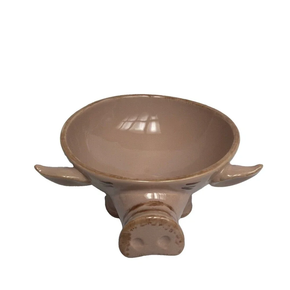 Pink Ceramic Pottery Pig-Shaped Novelty Decorative Dish Bowl Glossy 3” Tall